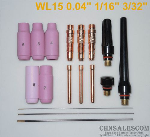 17 pcs tig welding torch kit  wp-17 wp-18 wp-26 wl15 tungsten 0.04&#034; 1/16&#034; 3/32&#034; for sale