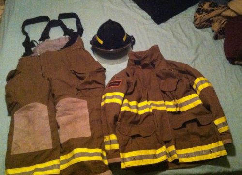Lion Firefighter Turn Out Suit With Helmet,Jacket Size 4832R,Sudpenders 38R Size
