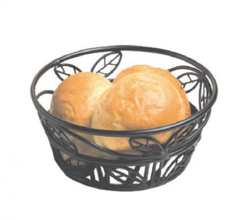 Bread Basket, 8&#034; dia., black leaf design, wrought iron