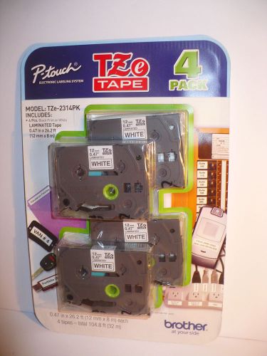Brother P-touch PZe-2314pk   New 4 pack black on white laminated tape