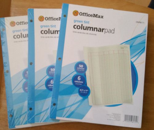 3 double pack office max 50 sheet 6 columns green tint columnar pad 300 sheets! for sale