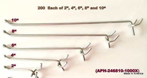 (1000 Pack) Assorted Metal Hooks 200 Ea. of 10, 8, 6, 4, 2&#034; Pegboard or Slatwall