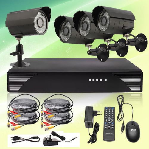 4CH DVR Recorder Outdoor CCD CCTV Home Video Security free Camera System Kits