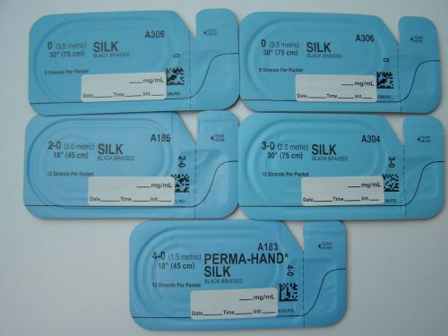 5-Packs Veterinary Suture SILK #0,2-0,3-0,4-0  For needles 45,75cm USA Made