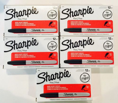 Sharpie black fine permanent markers - 5 boxes of 12 each for sale