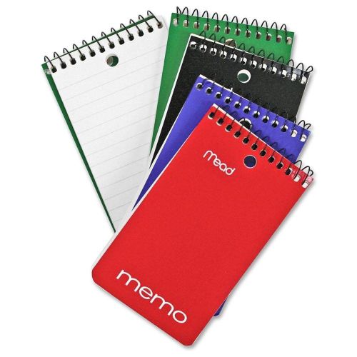Mead® Memo Book, College Ruled, 3&#034; x 5&#034;, Wirebound, Punched, 60 Sheets, Assorted