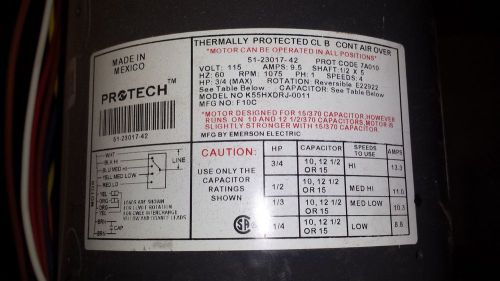 Protech Emerson 3/4 HP 1075 RPM 9.5a 51-23017-42