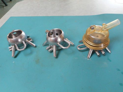 Three Nice Old Vintage HE, TI Stainless Steel Milking Machine Claws  De Laval