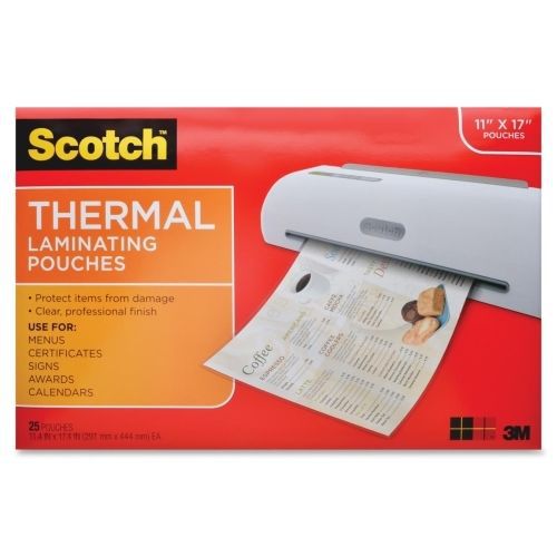 Scotch Thermal Laminator Menu Size Pouches - 17.4&#034;x11.4&#034; -25/Pack - MMMTP385625