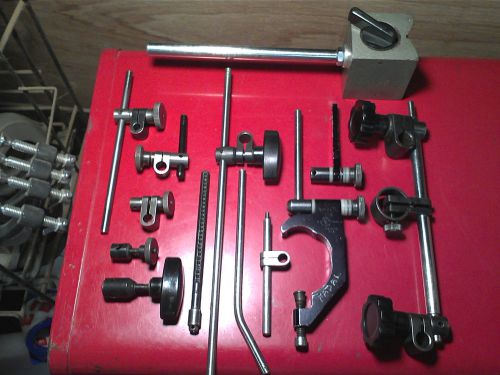 Machinists magnetic base with a lot of attachments, Indicol #178. Couplers, etc.