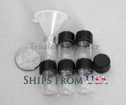 6pc 5/8oz gold prospecting mineral placer gold glass vials, tweezer and funnel for sale