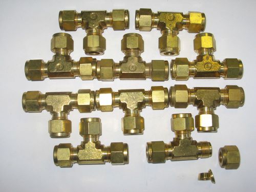 Lot of 10 tylok brass 3/8&#034; tube compression union tees b-6-dttt-6 double ferrule for sale
