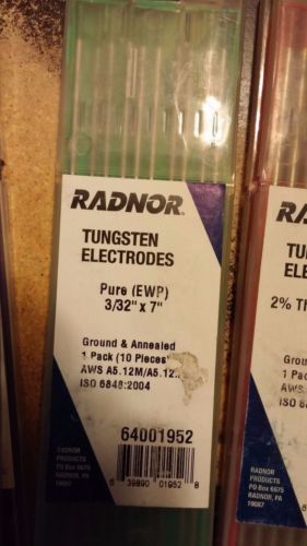 RADNOR TUNGSTEN ELECTRODES PURE 3/32&#034; X 7&#034; NEW, 10 Pack