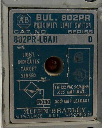 4 - Allen Bradley Bul. 802PR Proximity Limit Switches 802PR-LBAJ1 Series D