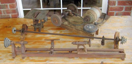 Vintage carpenter&#039;s workshop 31&#034; cap bench lathe circular saw grinder bar motor for sale