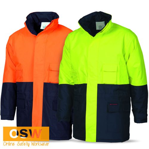 HI VIS WINTER WARM QUILT LINED HOODED WATERPROOF PARKA UNIFORM MANAGER JACKET