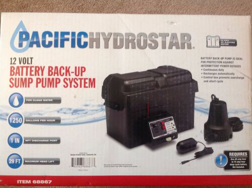 NEW Pacific Hydrostar 12 Volt Battery Backup Sump Pump System 1250 GPH 29&#039; Lift