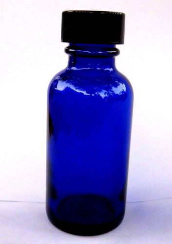 Set of 24- 2 oz {60 ml} Blue Boston Round Glass Bottle w/ Caps