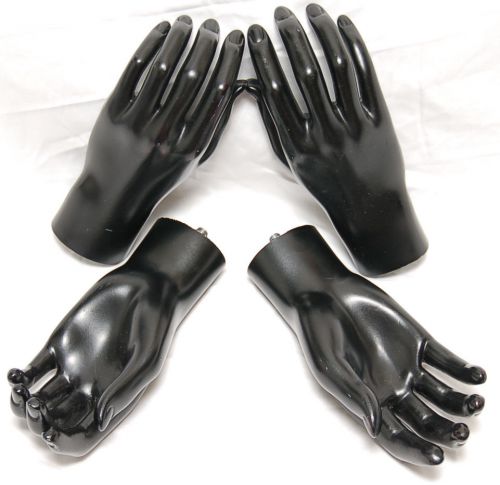 4 Black Male Mannequin Parts Display Model 2 Right &amp; 2 Left Hands Lot