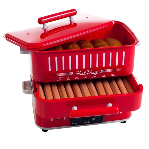 Retro hotdog steamer grill bun warmer red cuizen st1412 cart machine cooker unit for sale