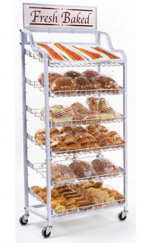 30.5&#034; x 64.0&#034; x 18.8&#034;, 30&#034;w bakery display rack w/ wheels, 6 shelves &amp; header - for sale