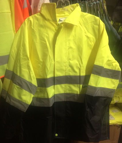Reflective safety rain parka jacket  ansi class 3 m-4x for sale