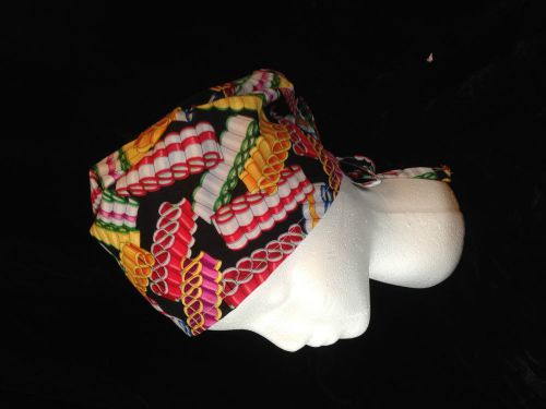 Cook hat adults ties in back candy ribbon print one size fits most