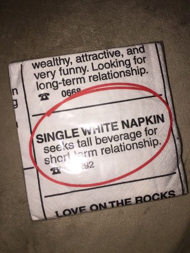 &#034;Single White Napkin..&#034; Cocktail Bar  - Pack of 20 - Funny Drinking Accessories