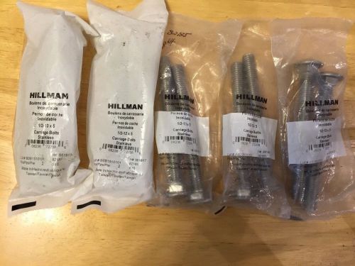Ten (5 packs of 2 ea) 1/2-13x5 Hillman 82185 Stainless Steel Carriage Bolts