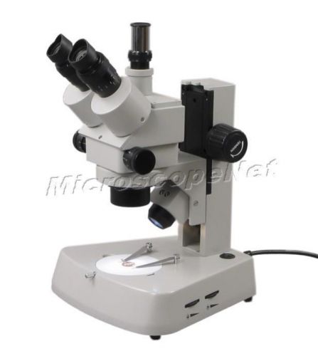 New 7x-45x trinocular stereo zoom microscope large base w dual halogen lights for sale
