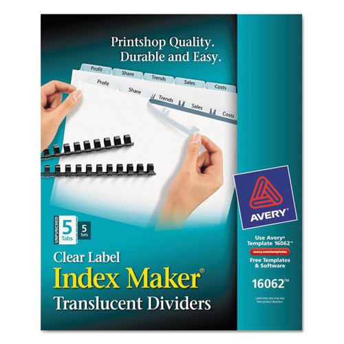 Index Maker Unpunched Clear Label Dividers, 5-Tab, Letter, 5 Sets/Pack