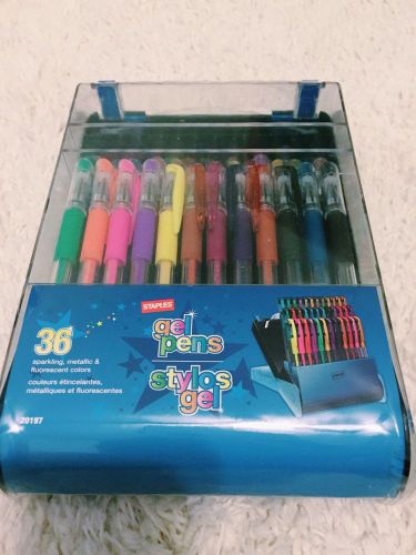 Staples Gel Pens, Assorted Point Sizes and Ink Colors, 36PK