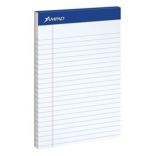 Ampad Jr. Notepad, College/Medium Ruled, 50 Sheets, White, 5&#034; x 8&#034;, 12 per Pack