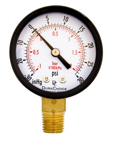 2&#034; utility vacuum pressure gauge - blk.steel 1/4&#034; npt lower mount, -30hg/30psi for sale