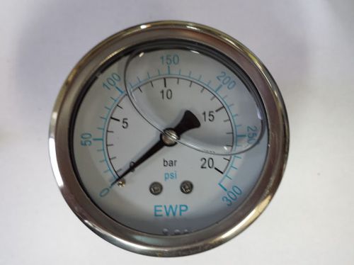 Pressure gauge, 0-300 psi, 2.5&#034; dial, oil filled, 1/4&#034; mnpt center back mount for sale