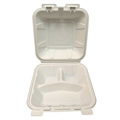 Trellis Earth TRH-43 Bioplastic 8&#034; x 8&#034; Clamshell with 3-Compartments, Natural