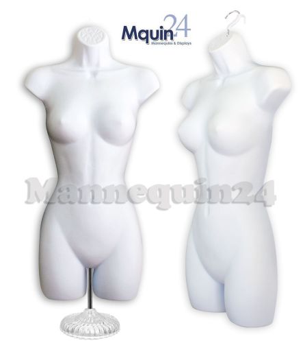 FEMALE BODY MANNEQUIN FORM WHITE WOMAN w/Table Top Stand &amp; Hanger P77-W 661A