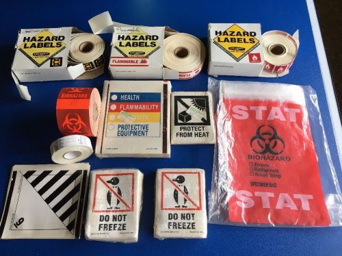 Huge lot of  variety laboratory labels/roll hazard warning lab safety supply. for sale