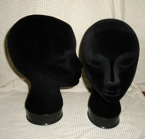 Lot of 2: Styrofoam Black Mannequin Head Velvet With Base - Female