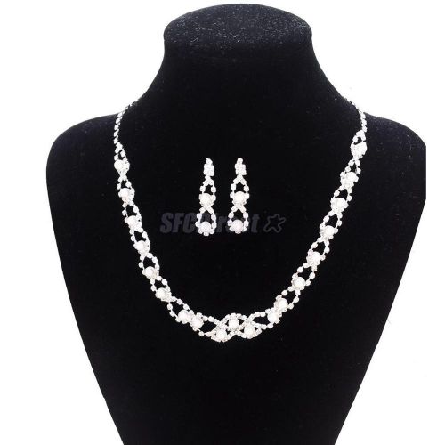 Bridal wedding party jewelry faux pearl diamante rhinestone necklace earring set for sale