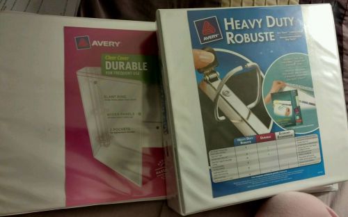 Two White Avery Durable View Binders 2-Inch Slant Rings with 2 Interior Pockets