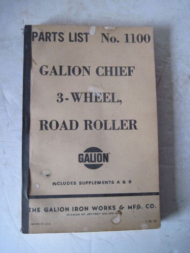 1970 Vintage Industrial Galion Chief No. 1100 3-Wheel Road Roller Parts Manual