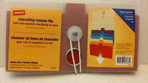 STAPLES Brand 6 Pocket Poly EXPANDABLE COUPON  FILE Multi-color Brand New!