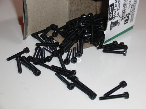 M3 x 20 socket head cap screws, lot of 100, black oxide-coated steel, 91290A123