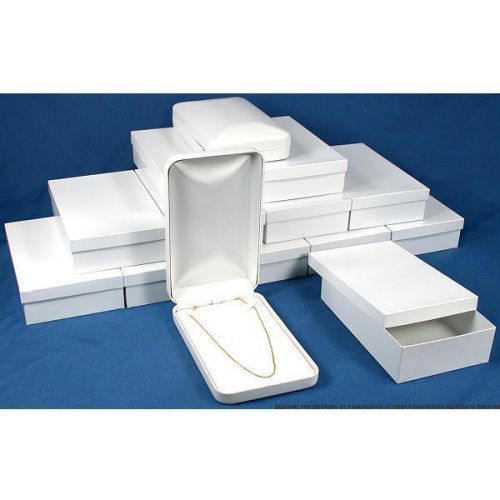 12 Bead Necklace Boxes White Faux Leather Display Box