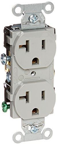 Hubbell cr20gry duplex receptacle, common ground, 20 amp, 125v, 5-20 r, gray for sale