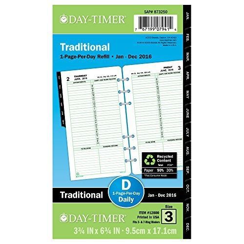 Day-Timer Daily Planner Refill 2016, One Page Per Day, Traditional, Portable