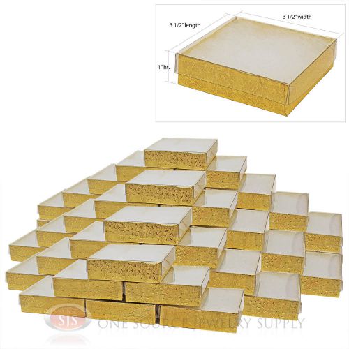 50 Gold Foil View Top 3 1/2&#034; X 3 1/2&#034; Cotton Filled Gift Boxes  Jewelry Box