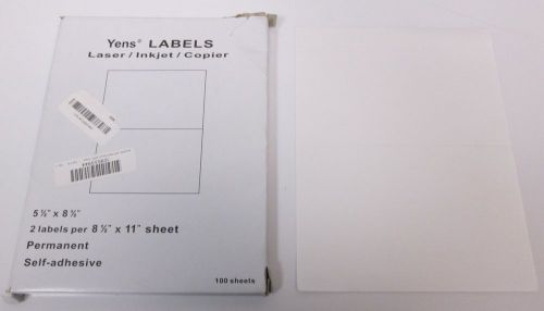 Yens Labels Laser Inkjet Copier 5 1/2 X 8 1/2 Inch Sheets Permanent Self  AA6219