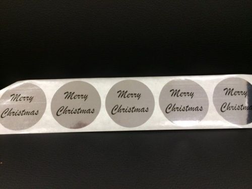 50 2&#034; merry christmas circle labels stickers silver christmas holiday seals for sale